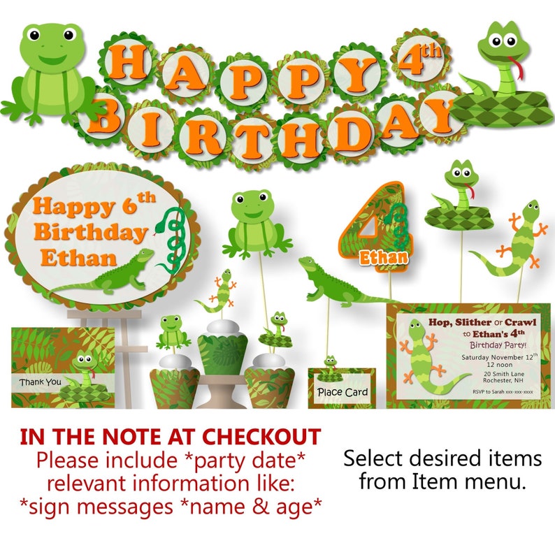 Reptile Birthday Party Decorations Includes Snake Lizard Etsy