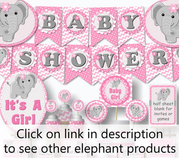 Printable Elephant Baby Shower Games Pink Elephant Baby Etsy