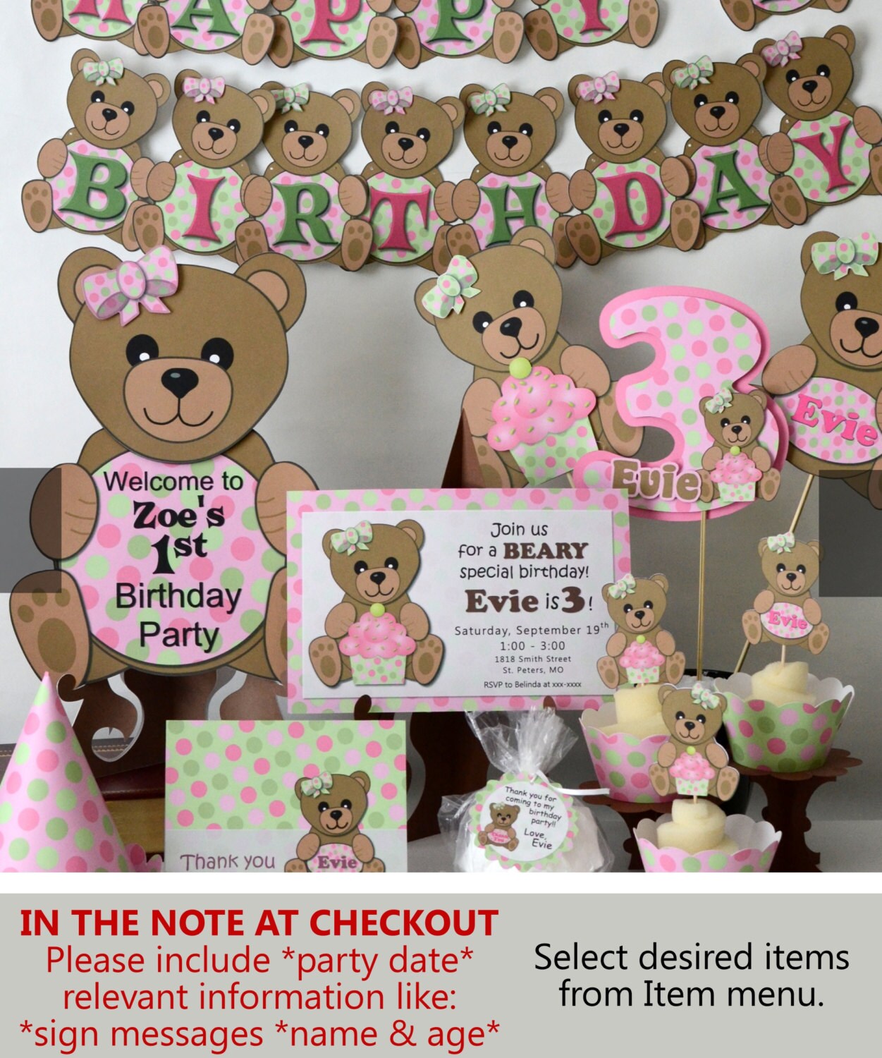 Baby Pink Teddy Bear Gift Tags - Baby Shower Labels with Thank You Set of 20 
