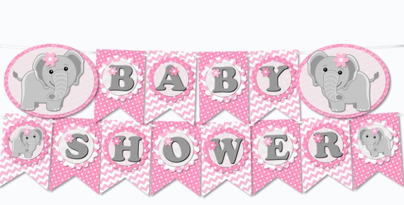 Rosa Elefante Bebe Ducha Banner Baby Shower Nina Etsy