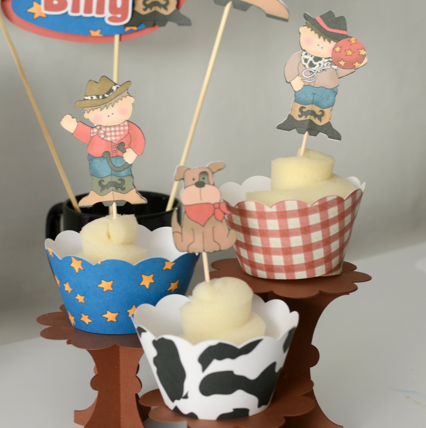 Little Cowboy Cupcake Toppers Cowboy Theme Party Decorations Etsy