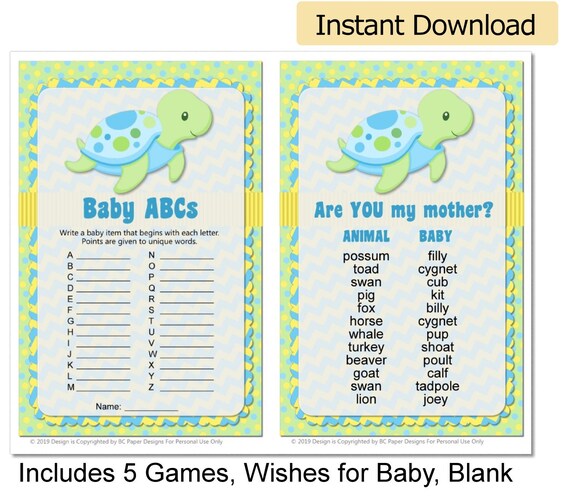 Pastel Blue Turtle Baby Shower Games Printable Turtle Baby Shower