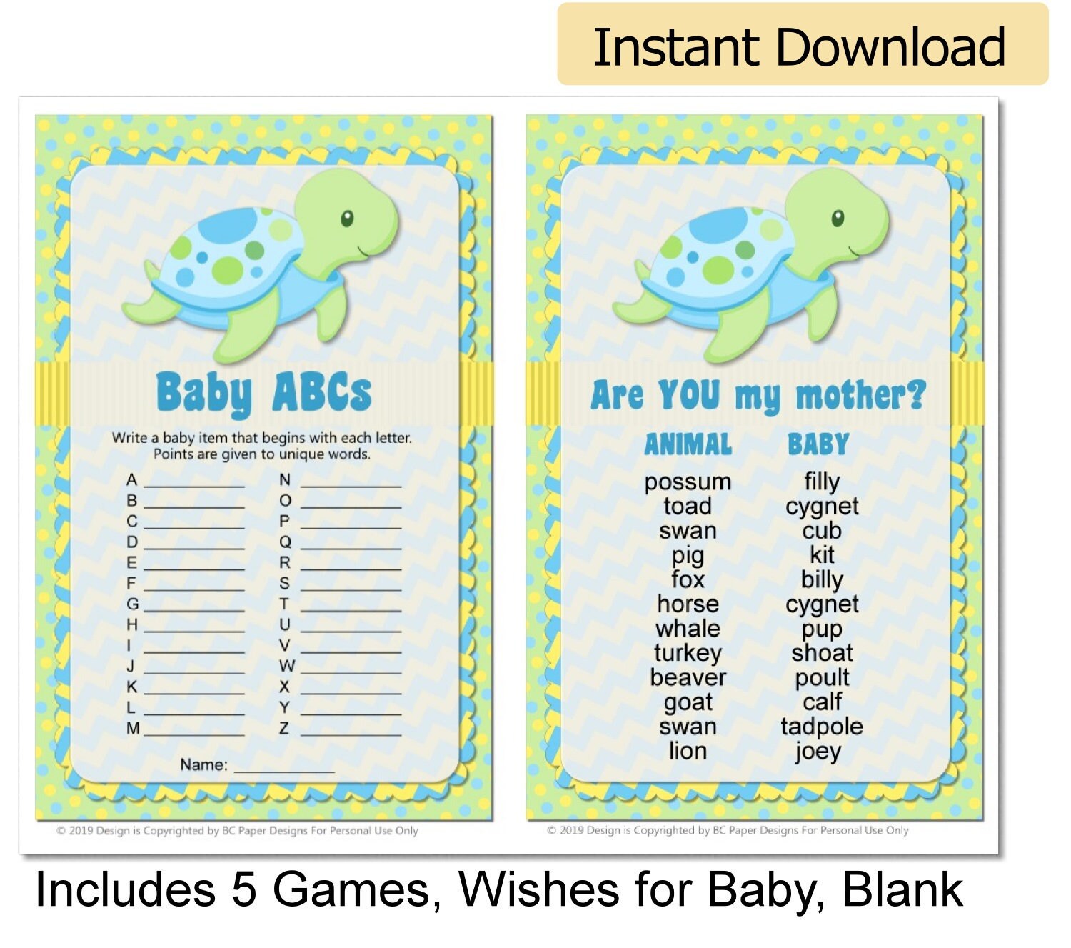 Pastel Blue Turtle Baby Shower Games Printable Turtle Baby Etsy