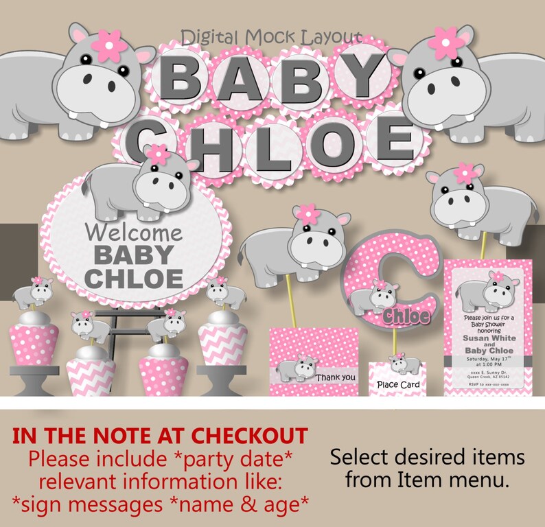 Hippo Baby Shower Decorations Or Hippo Birthday Party Supplies Etsy