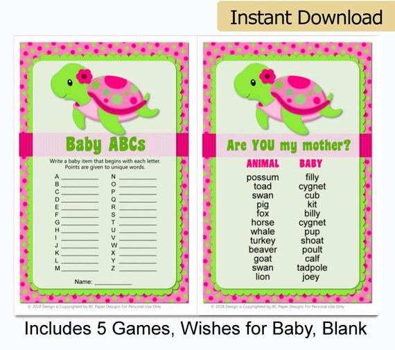 Pink Turtle Baby Shower Games Printable Turtle Baby Shower Diy