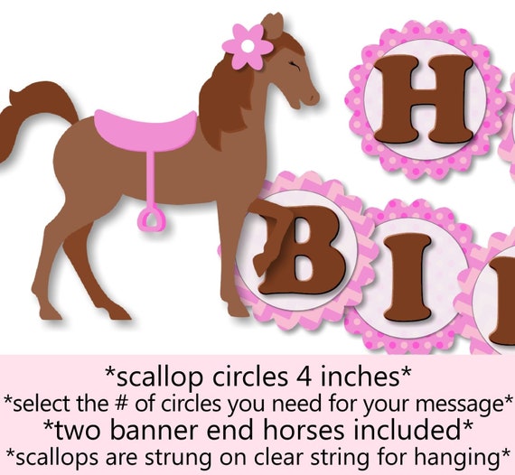 Horse Birthday Banner Girl - Horse Party Banner - Pony Birthday Party Banner - Printed Decorations - Cake Topper, Invitation, Favor, Sign Il_570xn