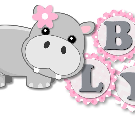 Hippo Baby Shower Banner - Hippo Party Banner - Hippo 1st Birthday Banner - Printed Decorations Cake Topper, Invitation, Favor Tag, Sign Il_570xn