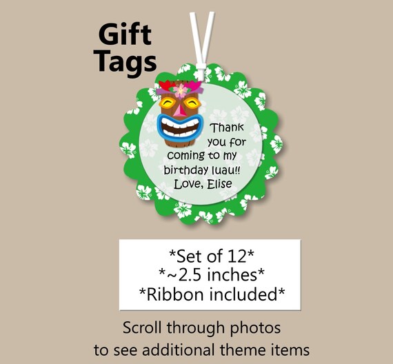 12 Personalized Hawaiian Luau Birthday Party Favor Tags Custom