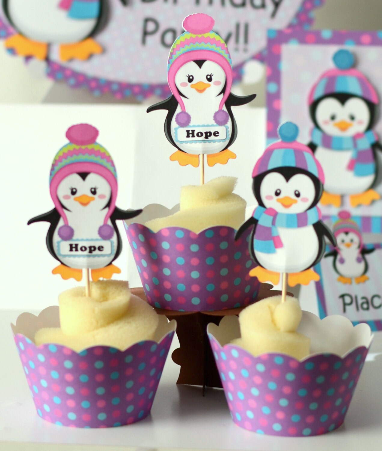 12 Penguin Birthday Cupcake Toppers Or Penguin Baby Shower Etsy