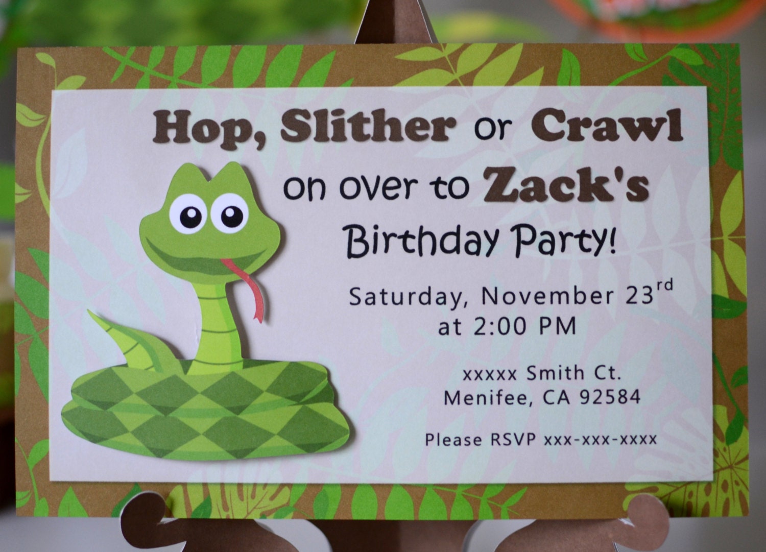 Reptile Birthday Party Invitations Snake Invitation Frog Etsy