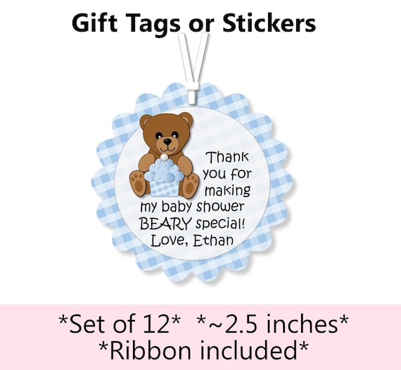 Boy Teddy Bear Baby Shower Favor Tags or Stickers - Teddy Bear Birthday Party Favors - Optional Banner, Cake Topper, Centerpiece, Invitation Il_570xn