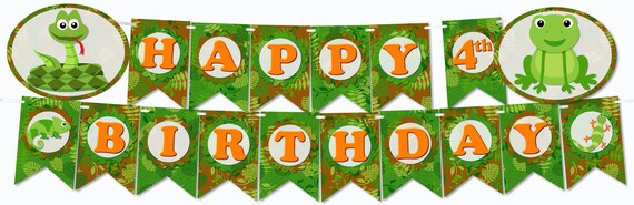 Reptile Birthday Banner - Reptile Birthday Party Decorations - Snake Birthday - Banner 'HAPPY BIRTHDAY' - diy, printable, Instant Download Il_570xn