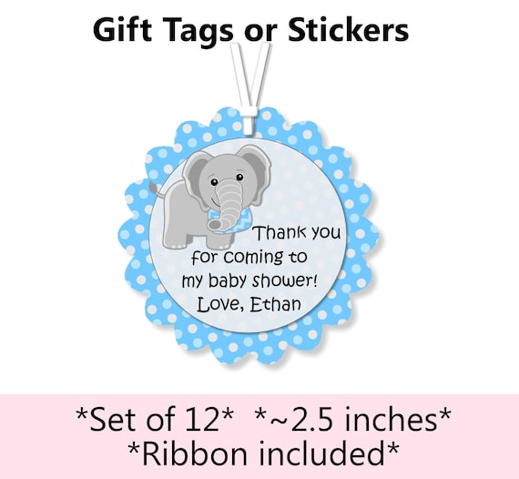 Baby Shower Favor Tags Baby Elephant Party Thank You Tags Custom Elephant Baby Shower Tags Personalized Grey Shower Favor