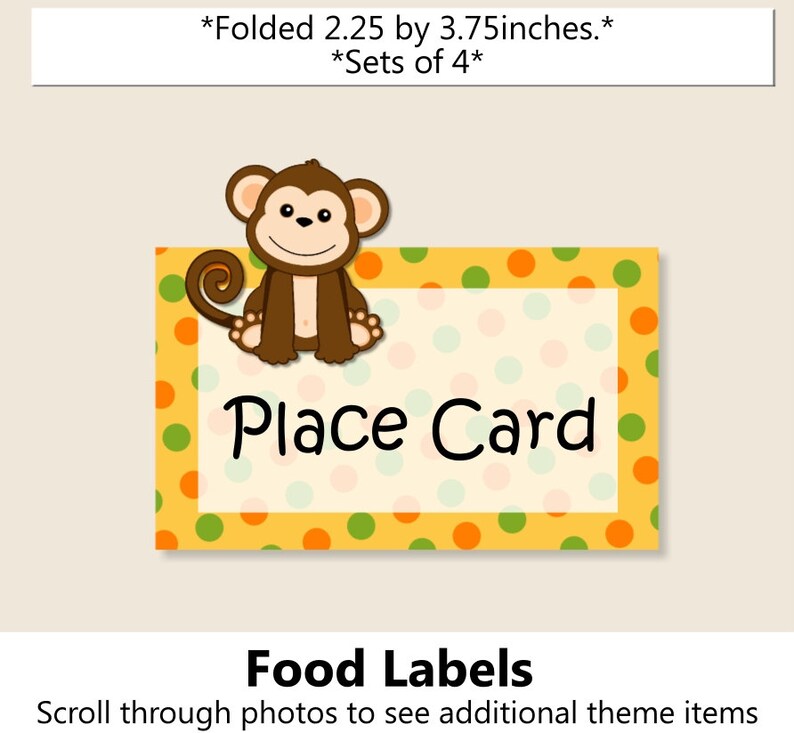 Favor Cupcake Safari Birthday Food Label Cake Topper yellow Jungle Party Place Card Banner green orange