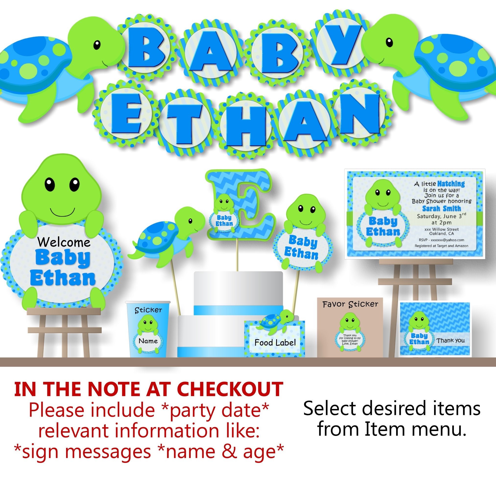 Sea Turtle Baby Shower Decorations Blue Boy Turtle Birthday Etsy