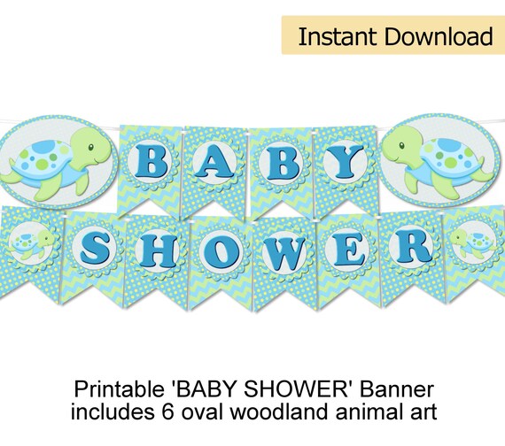 Printable Pastel Boy Turtle Baby Shower Banner 'BABY SHOWER' - Digital Download, diy, pdf, Instant Download Il_570xn