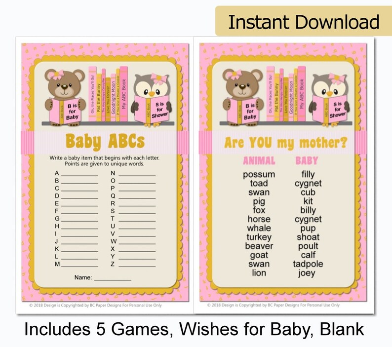 Book Themed Baby Shower Games Storybook Baby Shower Pink Etsy