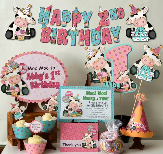 Cow Birthday Banner - Cow Baby Shower - Barnyard Birthday Banner - Printed - Decor Banner, Cake Topper, Invitation, Favor Tag, Sign Il_570xn