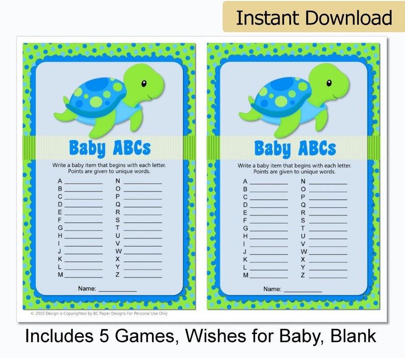 Blue Turtle Baby Shower Printable Diy 6 Plus Blank Page