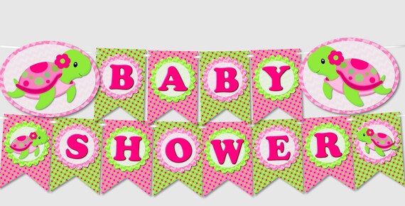 Printable Turtle Baby Shower Banner 'BABY SHOWER' - diy, pdf, Instant Download Il_570xn