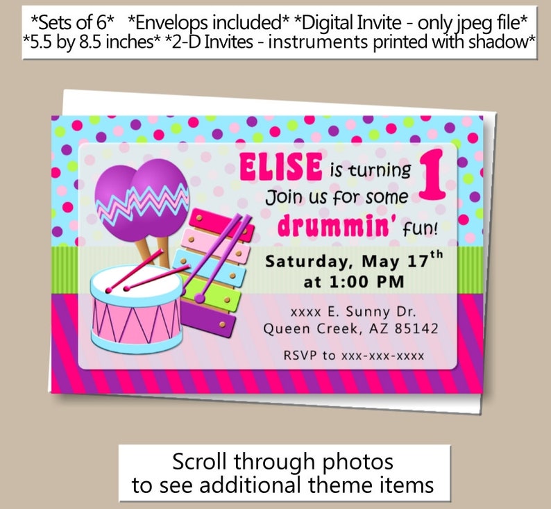 Baby Girl First Birthday Invitation Or Baby Shower Music Party Etsy