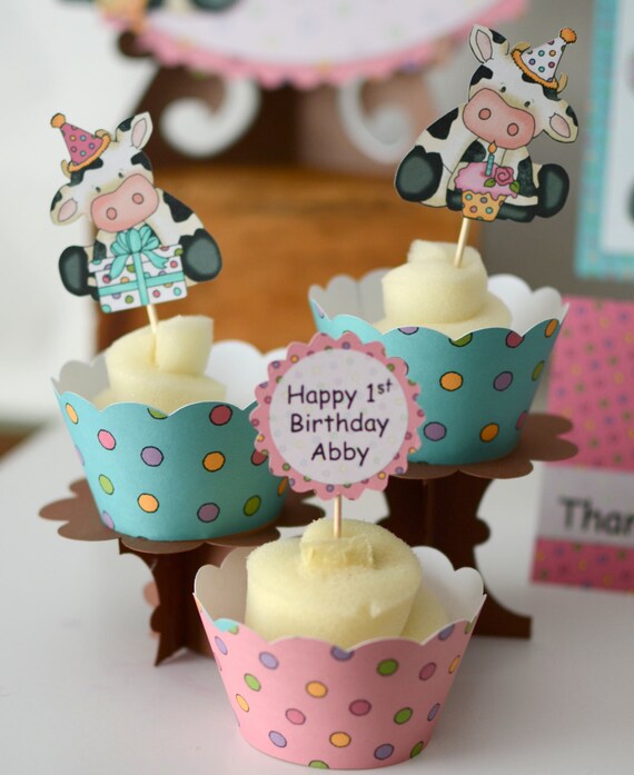Cow Cupcake Toppers Cow Birthday Party Decorations Cow Baby