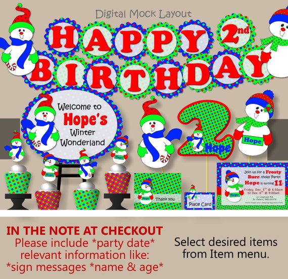 Winter Wonderland Snowman Birthday Party Decorations, Onederland - Invitations, Sign, Banner, Invite, Cake Topper, Cupcake Toppers, Favor Il_570xn