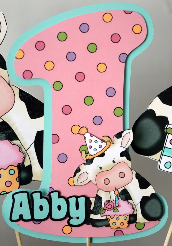 Personalized Cow Birthday Party Cake Topper Barn Yard Party Etsy