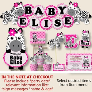 Pink Baby Girl Zebra Baby Shower Banner Zebra Birthday Party Etsy