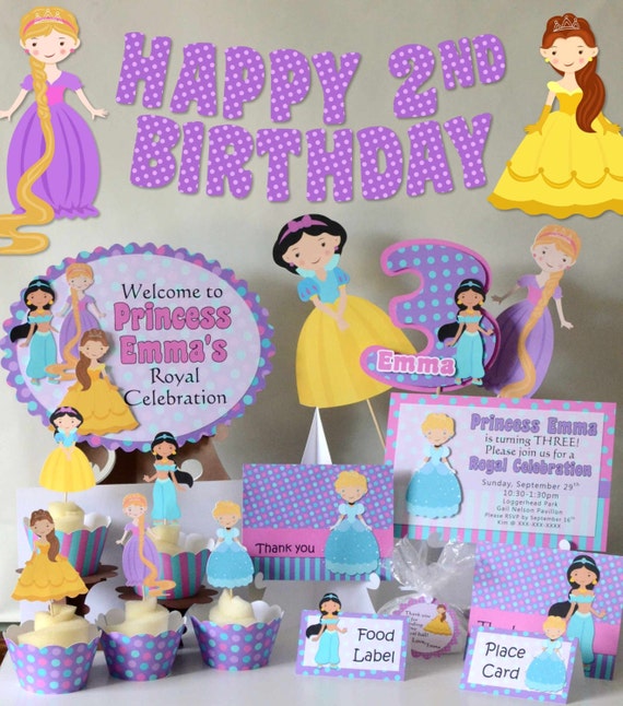 Fairy Tale Princess Birthday Party BANNER Decorations - Fairytale Princess Party- Cinderella, Bella, Ariel, Rapunzel, Snow White, Jasmine Il_570xn