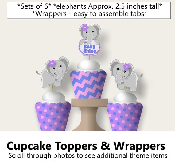 Elephant Baby Shower Cupcake Toppers and Wrappers - Elephant 1st Birthday - Printed Decorations - Banner, Cake Topper, Favor Tag, Sign Il_570xn