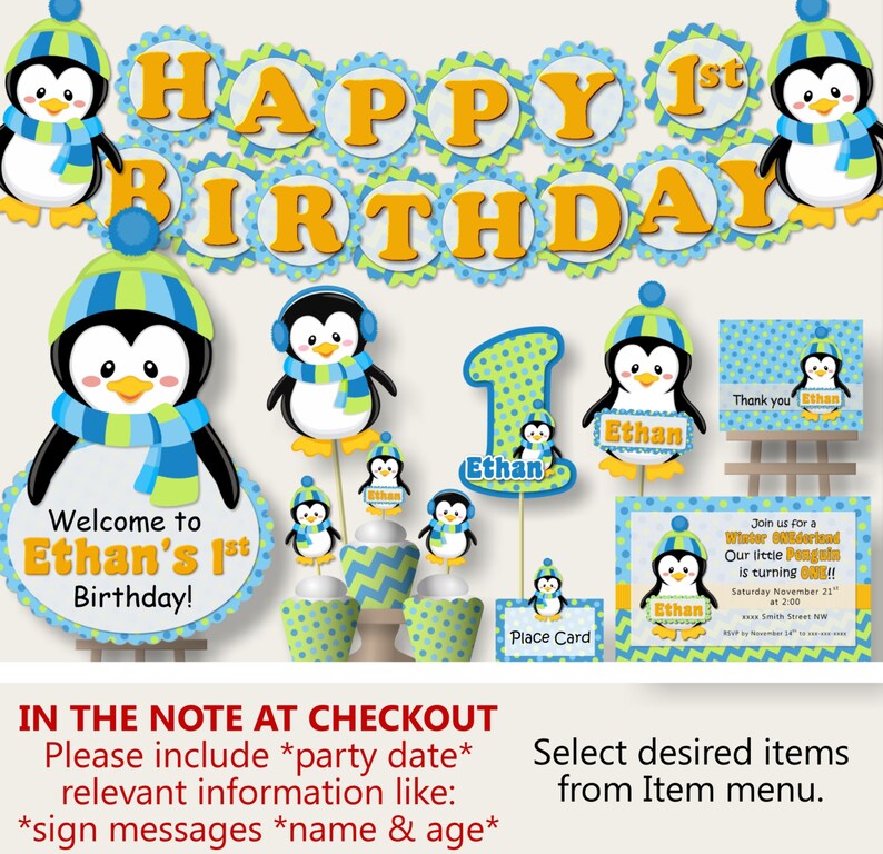 Download Winter Onederland Penguin Birthday Party BANNER or Penguin | Etsy