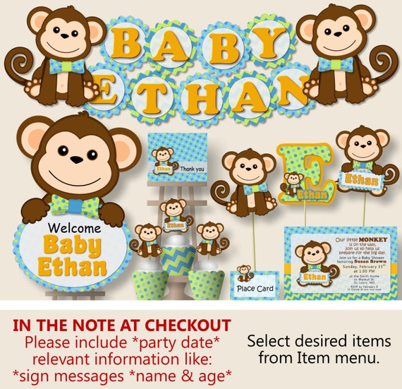 Boy Monkey Baby Shower Decorations Monkey First Birthday Etsy