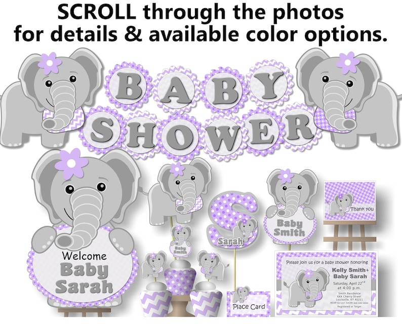 Purple Elephant Baby Shower Decorations Lavender Elephant Etsy