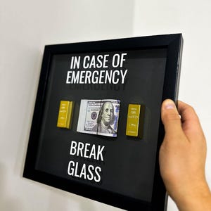 Motivational Money and Gold Box – Break Glass for Wealth, Hustle Decor for Entrepreneurs, Rich Life Gift, Office Wall Art