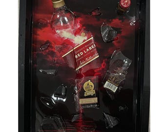 Arte de botella con etiqueta roja rota: decoración de pared de resina 3D