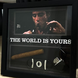 Scarface Shadow Box - Tony Montana &quot;Świat należy do Ciebie&quot; - Sztuka ścienna - Miłośnik Scarface - Prezent na Boże Narodzenie - Czarny Piątek - Prezent dla miłośnika filmów