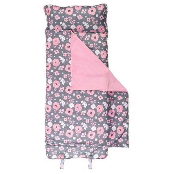 Monogrammed Stephen Joseph Grey Gray Pink Charcoal Floral Flower All over print pattern Nap Mat--Free Monogramming--Fast Turnaround