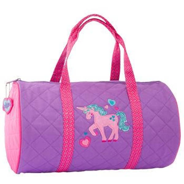 SHIPS NEXT DAY---Personalized Monogrammed Stephen Joseph Quilted Pink Purple Unicorn Duffle Bag Dance Travel Tote Bag --Free Monogramming