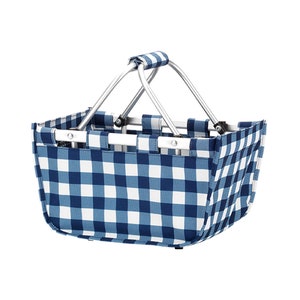 SHIPS NEXT DAYMonogrammed Reusable Mini Market Tote navy blue check plaid houndstoothFree Monogramming image 3