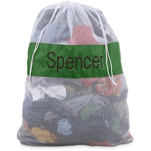 Personalized Monogrammed Large Mesh Laundry Bag with Green Trim--Free Monogramming--Fast Turnaround