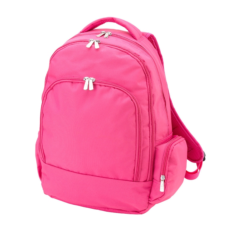 FAST TURNAROUND In Stock Personalized Monogrammed Solid Collection Hot Pink Backpack and Lunch Tote Box Set Free Monogramming-