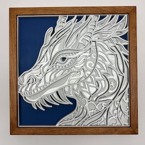 White Dragon 3D Layered Wood Wall Art – Handmade Fantasy Decor