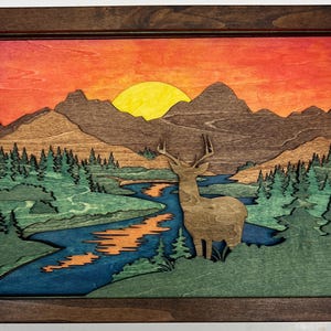 Deer in the Wild 3D Wood Layered Wall Art – Handmade Nature Scene