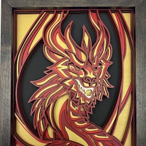 Dragon Wood Wall Art - Handmade Layered 3D Wall Art – Laser Cut – Fantasy and Mythical Gift for Him or Her