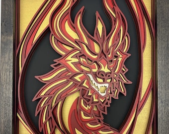 Gelaagde 3D-muurkunst drakenhout – Handgemaakt fantasiedecor