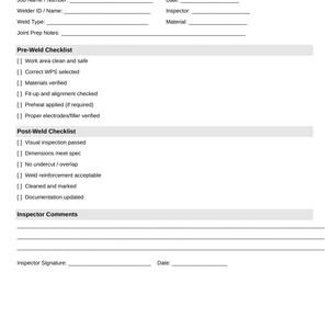 Welding Inspection Checklist | Printable PDF Weld Quality Control Form