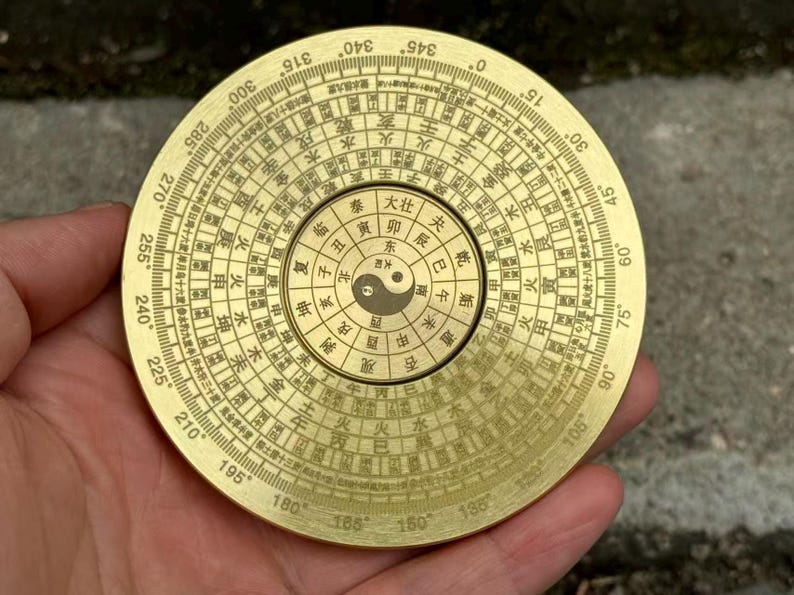 Brass Tai Chi Bagua Plate,Rotatable Feng Shui Compass,Copper Round Eight Diagrams Compass,Yin Yang rotating plate Chinese metaphysical craft image 5