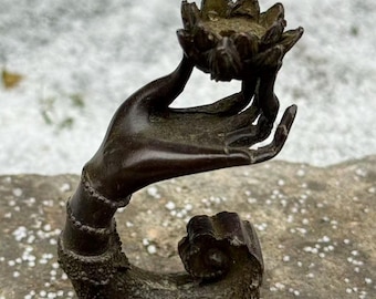 Vintage Kupfer Handform Weihrauchhalter, Stick Weihrauchbrenner mit Aschefänger, Weihrauchbrenner Buddha Sandelholz Buddhismus Insense