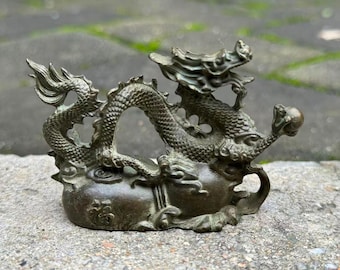 Mini Copper Dragon Beast Statue Old Chinese Bronze 12 Zodiac  Dragon Statue Sculpture  , Wealth Fengshui Decor gift  amulet